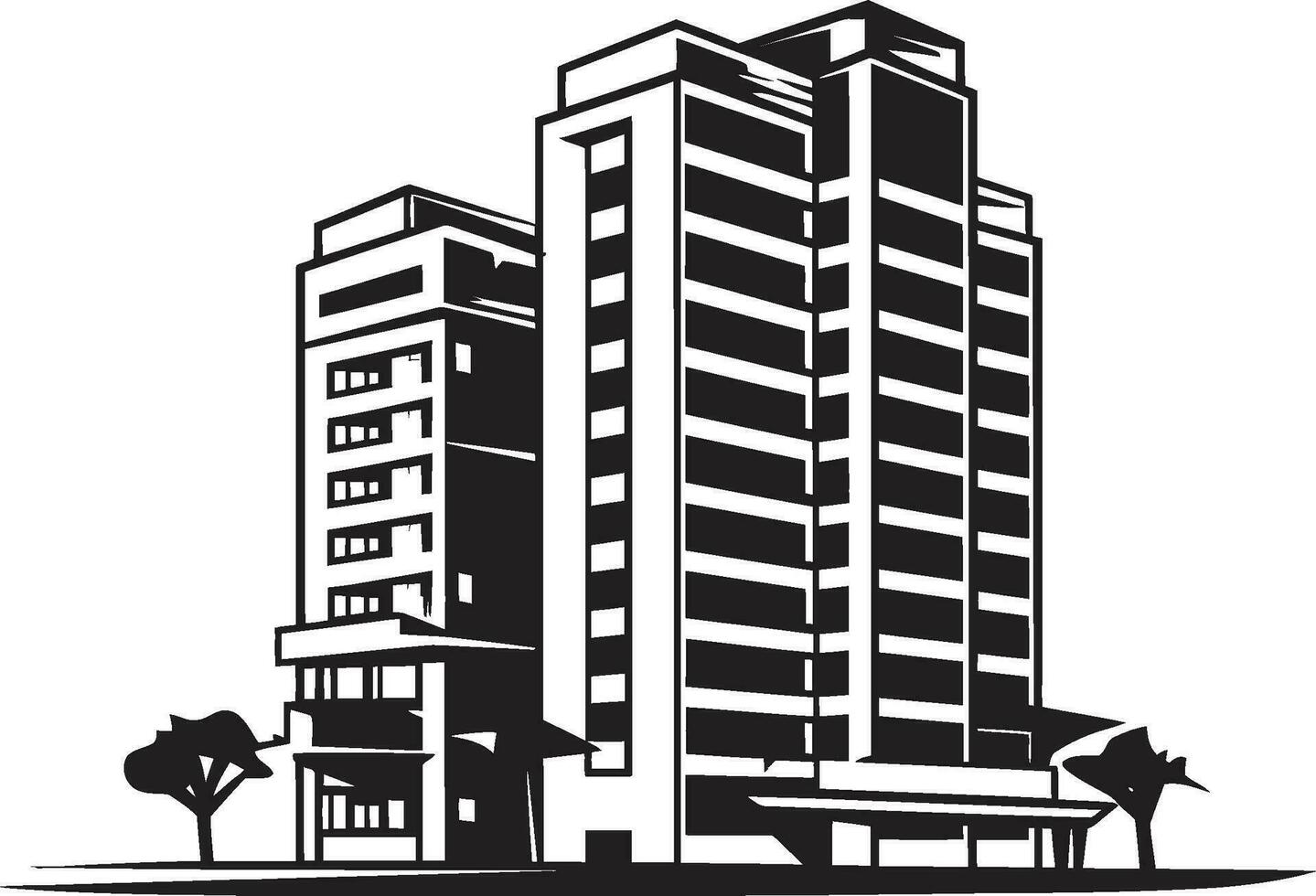 städtisch Höhen Verschmelzung mehrstöckig Stadtbild Vektor Design Metropolitan- Elevation mehrblumig Wolkenkratzer Vektor Logo