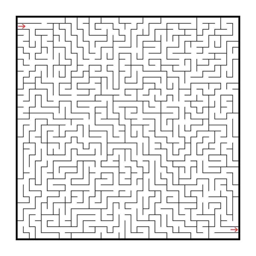 schwieriges großes quadratisches Labyrinth. Spiel für Kinder und Erwachsene. Puzzle für Kinder. Labyrinth Rätsel. flache Vektorillustration lokalisiert auf weißem Hintergrund. vektor