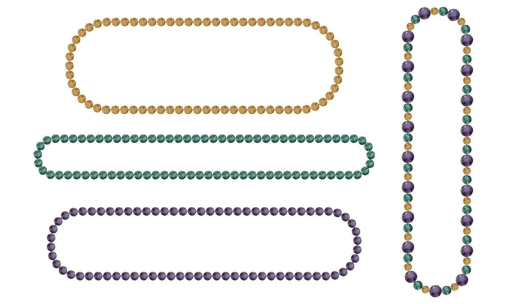 Hand gezeichnet Aquarell Karneval gras Karneval Symbole. Zeichenfolge von Perlen Halskette Schmuck wirft im traditionell Farbe. Single Objekt isoliert auf Weiß Hintergrund. Design zum Party Einladung, drucken, Geschäft vektor