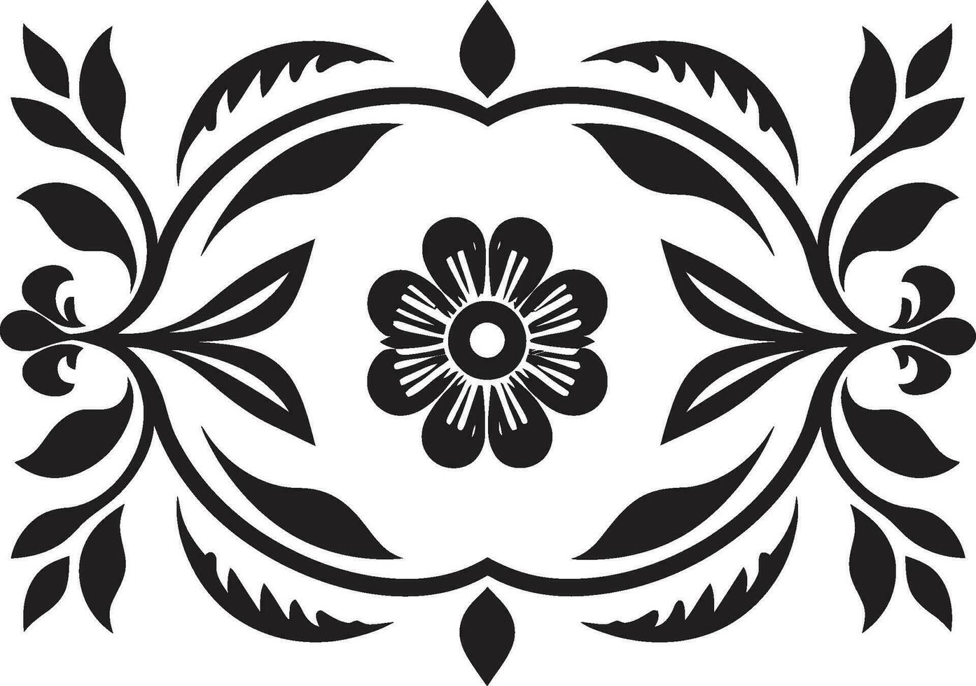 blommig mosaik- svart vektor logotyp i plattor symmetrisk trädgård geometrisk blommig bricka ikon
