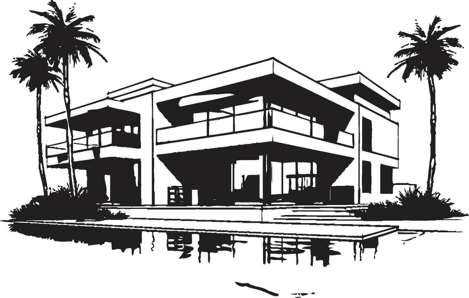 ikoniska villa strukturera samtida design i vektor logotyp modernist villa plan symbolisk strukturera i vektor ikon