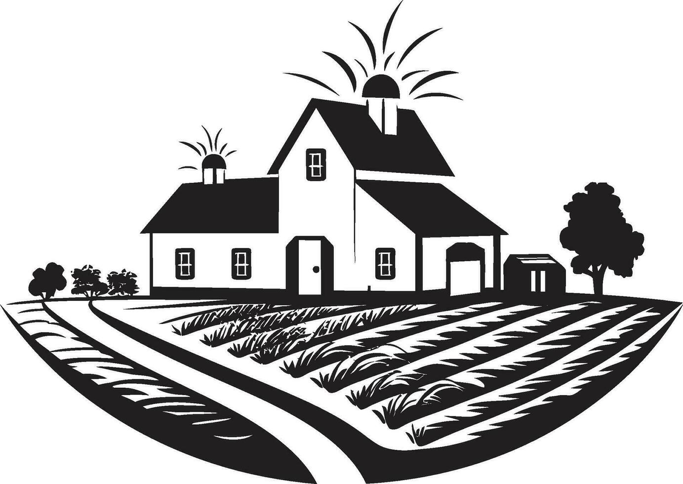 rustik bruka boning mark jordbrukare hus vektor logotyp lantlig bostad intryck bondgård design i vektor ikon
