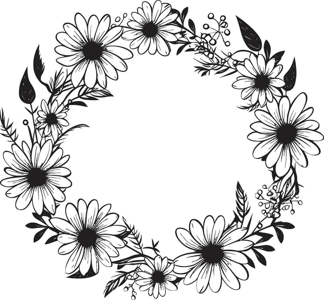 daisy elegans svart vektor logotyp ikon design naturer omfamning daisy blomma ram logotyp ikon