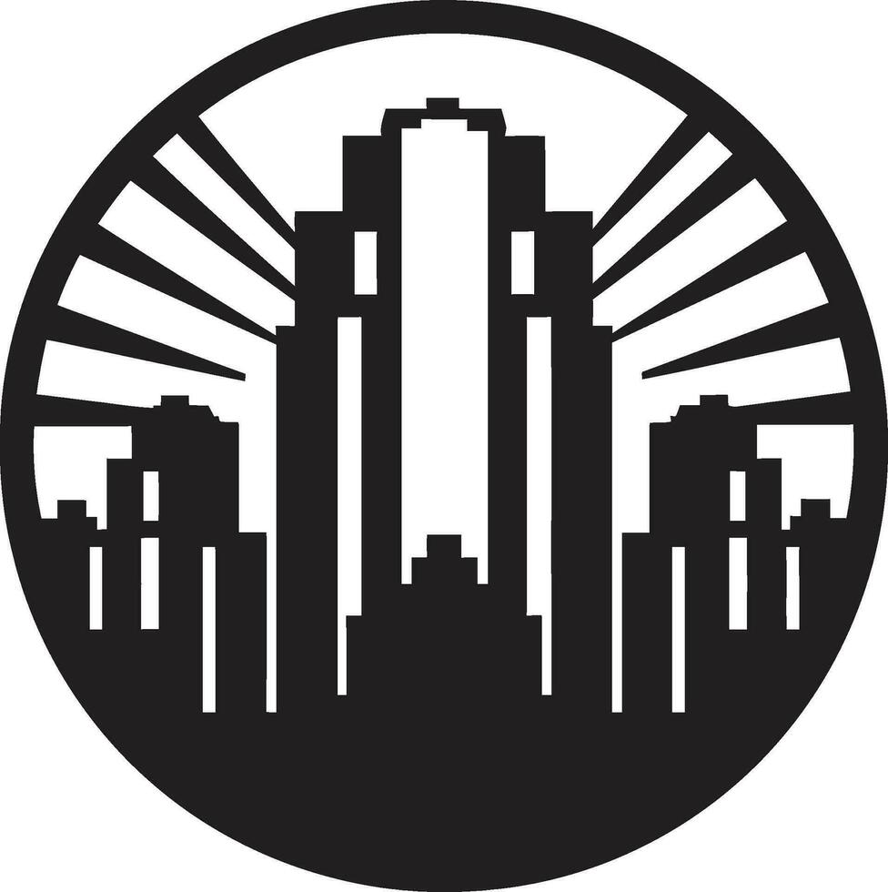 Stadtlinie Turm Silhouette mehrstöckig Gebäude im Vektor Logo Metropolitan- Höhen skizzieren Stadtbild mehrstöckig Vektor Symbol
