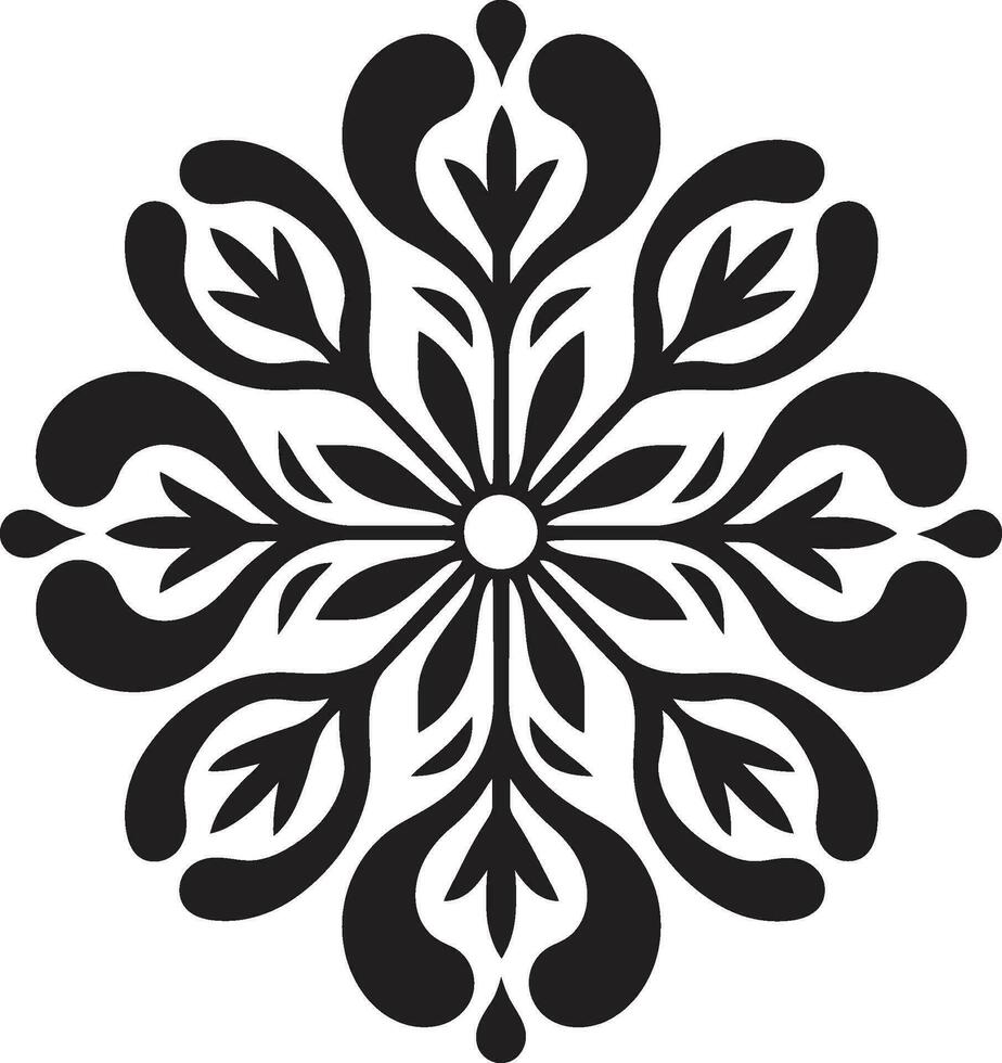Blütenblatt Muster geometrisch Blumen- Symbol auf schwarz Fliese strukturiert Blumen schwarz Vektor Logo mit Fliesen