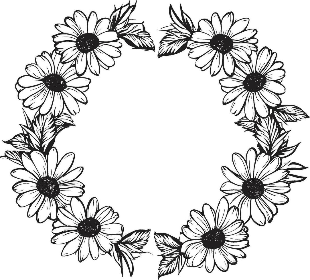 nyckfull daisy charm svart vektor logotyp ikon design botanisk gräns daisy blomma ram logotyp ikon