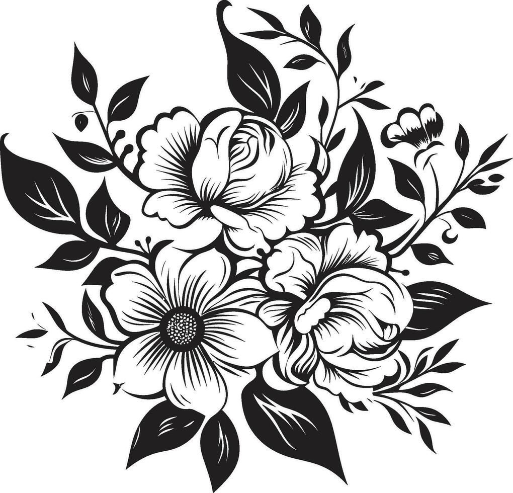 noir blomma artisteri svart blommig logotyp skisser chic inked trädgård fantasier hand dragen blommig konst vektor