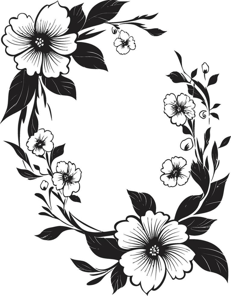 skulpterad blomma gräns svart blommig emblem gotik blommig innesluta dekorativ svart ikon vektor