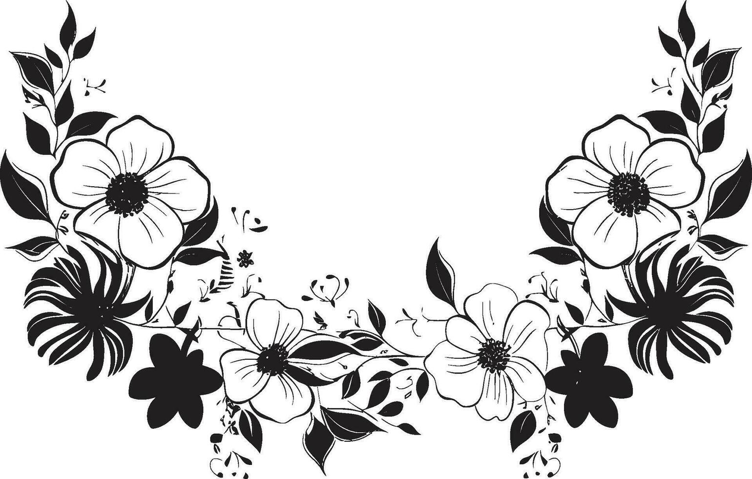 Jahrgang Blumen- berührt Einladung Karte Vektor Verzierungen künstlerisch noir gedeiht schwarz Logo dekorativ Elemente