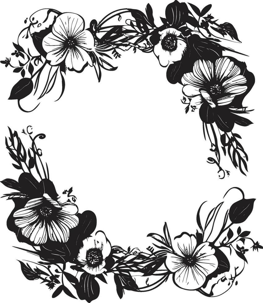 gotik blommig ram svart vektor emblem harmonisk ram frodas dekorativ svart logotyp