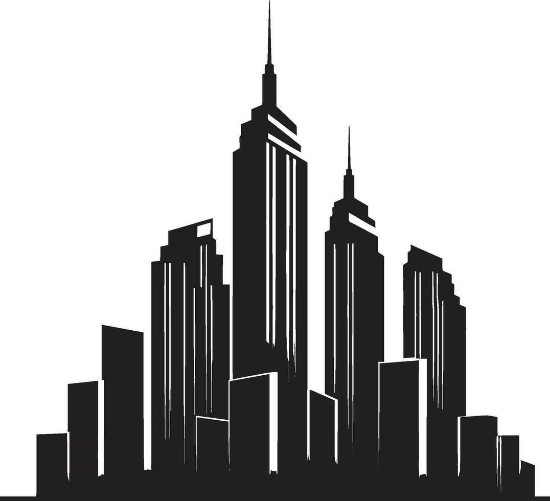 Innenstadt Wolkenkratzer Emblem mehrstöckig Vektor Logo Symbol Stadt Aussicht Höhen skizzieren mehrstöckig Gebäude im Vektor Symbol