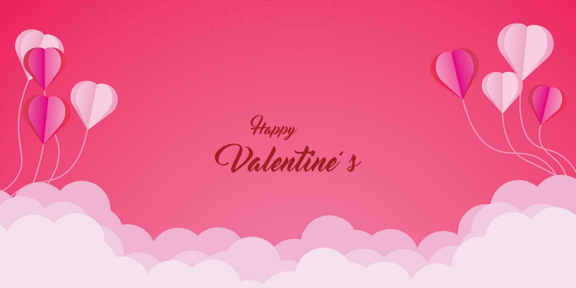 Hintergrund Design mit Papier Schnitt Wolken. Platz zum Text. glücklich Valentinstag Tag Verkauf Header mit hängend Herzen. vektor