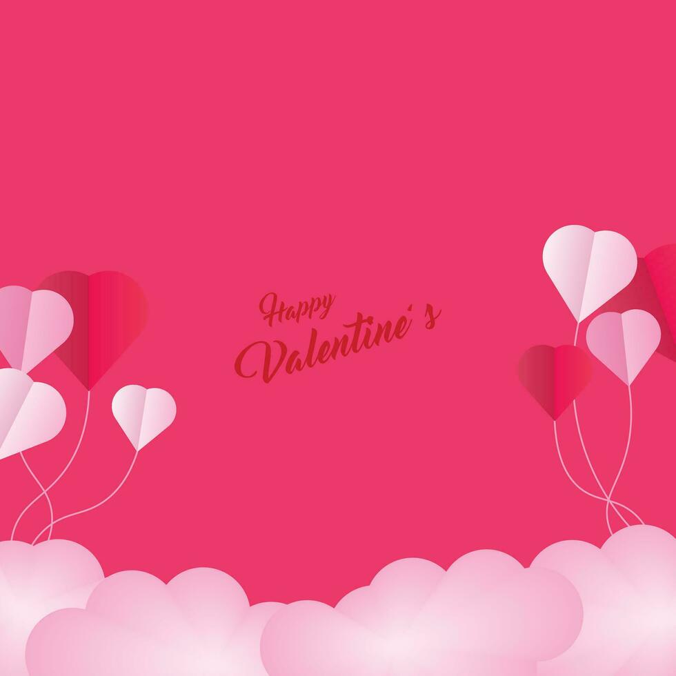 Hintergrund Design mit Papier Schnitt Wolken. Platz zum Text. glücklich Valentinstag Tag Verkauf Header mit hängend Herzen. vektor
