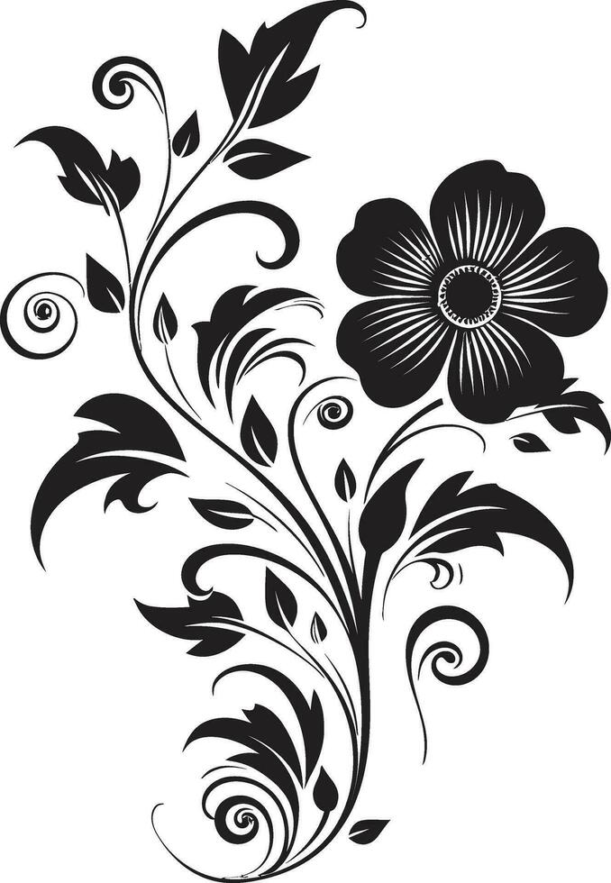 noir blommig omfamning hand dragen ikon konstnärlig vektor bukett svart design