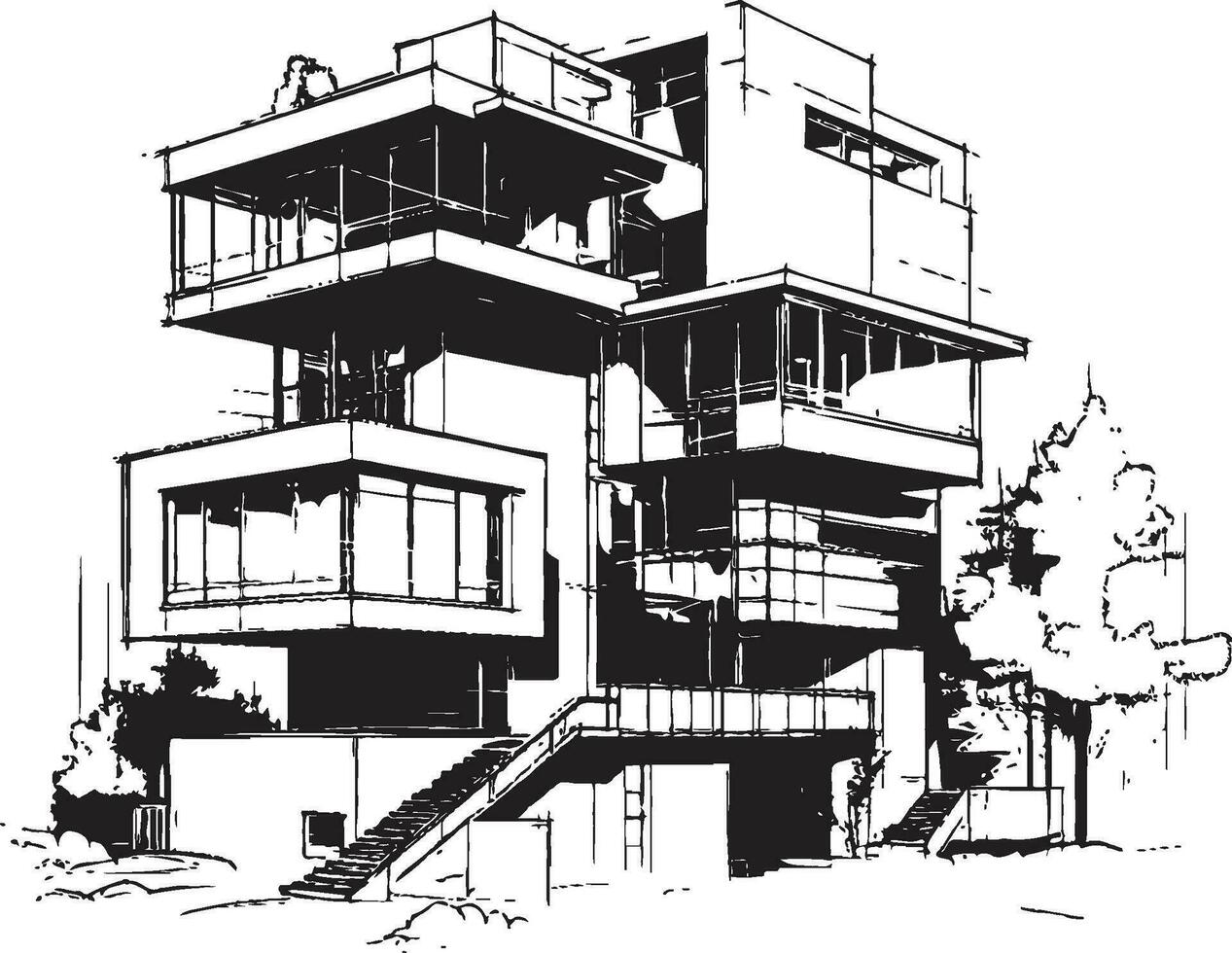 tri urban uppstigning ikoniska symbolism i urban bostads- design trippel- elevation metropol vektor emblem av urban prakt