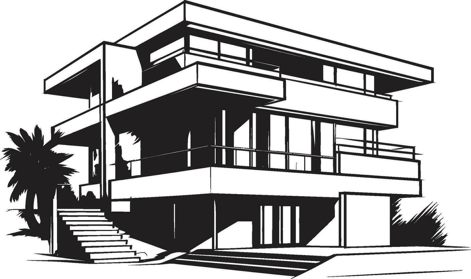 trendig urban boning villa översikt symboliserar stad raffinemang stadsbild villa intryck svart översikt emblem av urban levande vektor