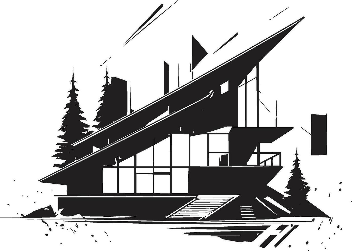 avant garde hemvist djärv hus skiss emblem i vektor design dynamisk bostad intryck konceptuell hus skiss ikon