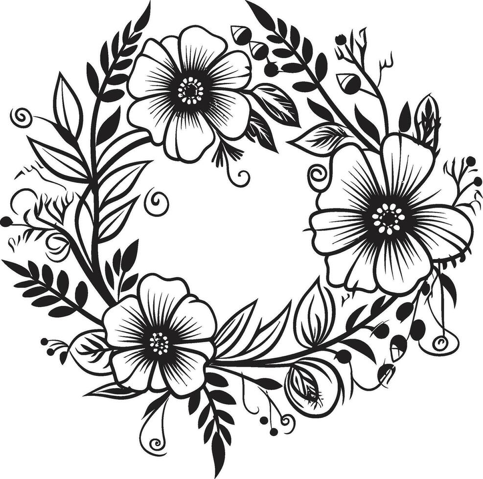 künstlerisch Kranz Detaillierung elegant Vektor Symbol minimalistisch Hochzeit Blumen schwarz ikonisch Emblem