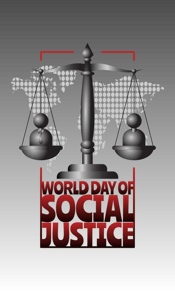 värld dag av social rättvisa affisch med jämlikhet av rättvisa vektor