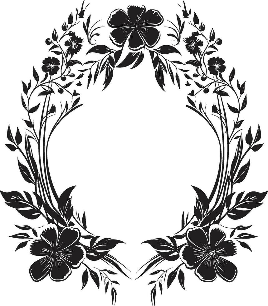 Flüstern blühen gedeihen schwarz Blumen- Symbol Regal Blütenblatt Rahmen dekorativ schwarz Vektor Rahmen