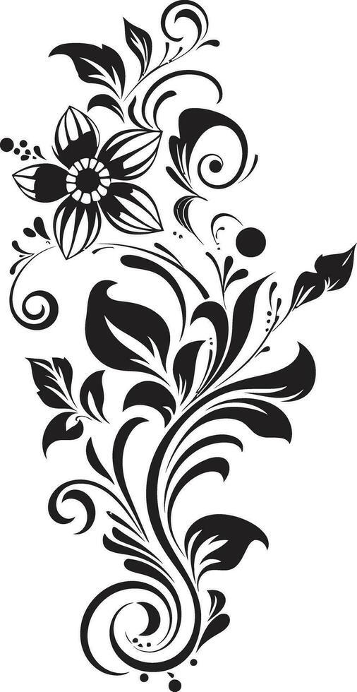 zeitlos Blumen- Kurven Hand gezeichnet Vektor Emblem sanft blühen Akzent schwarz Design Symbol Element