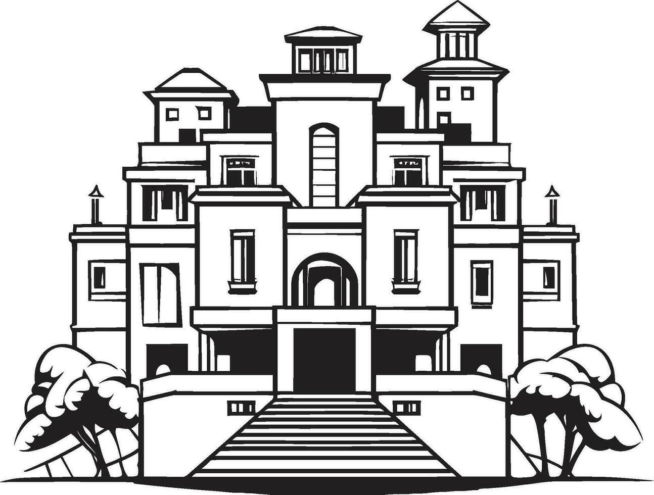 spielerisch städtisch die Architektur Karikatur Gebäude skizzieren im Vektor Karikatur Stadtbild Entwurf schrullig Vektor Logo Symbol Design