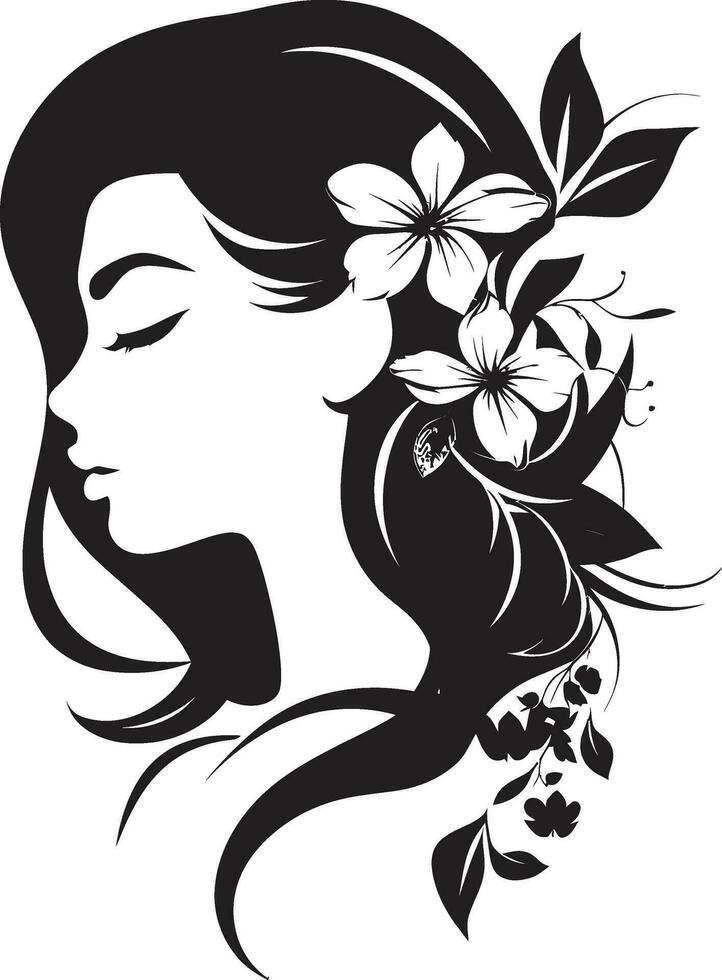 anmutig Blumen- Silhouette schwarz Gesicht Emblem schick blüht Persona Frau Vektor Design
