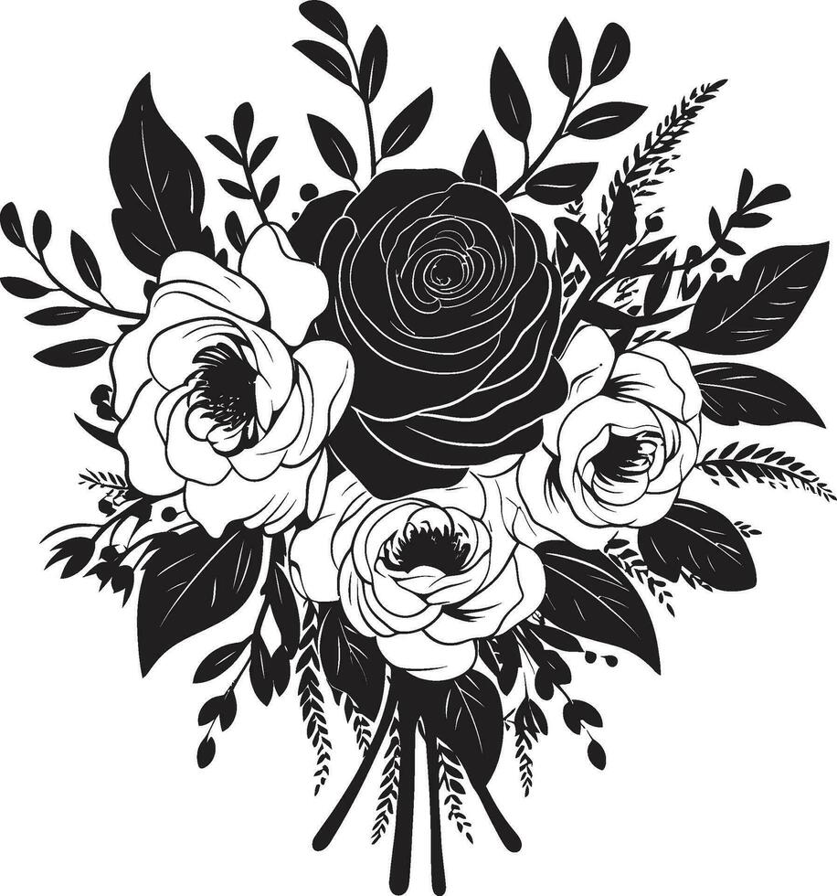 viskande bukett medley dekorativ svart vektor emblem kunglig blomma hopsättning svart ikon design
