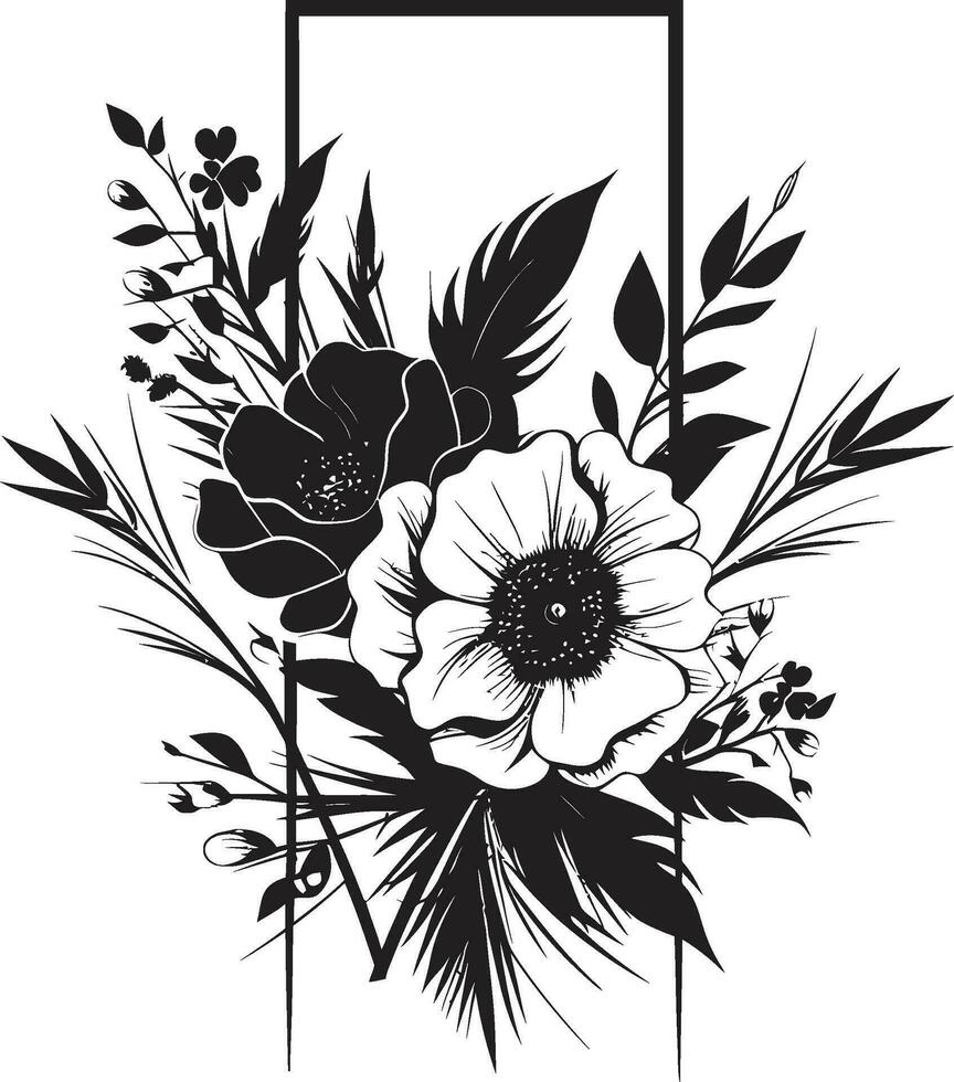enkel noir blommig sammansättning handgjord vektor chic hand återges blom minimalistisk emblem