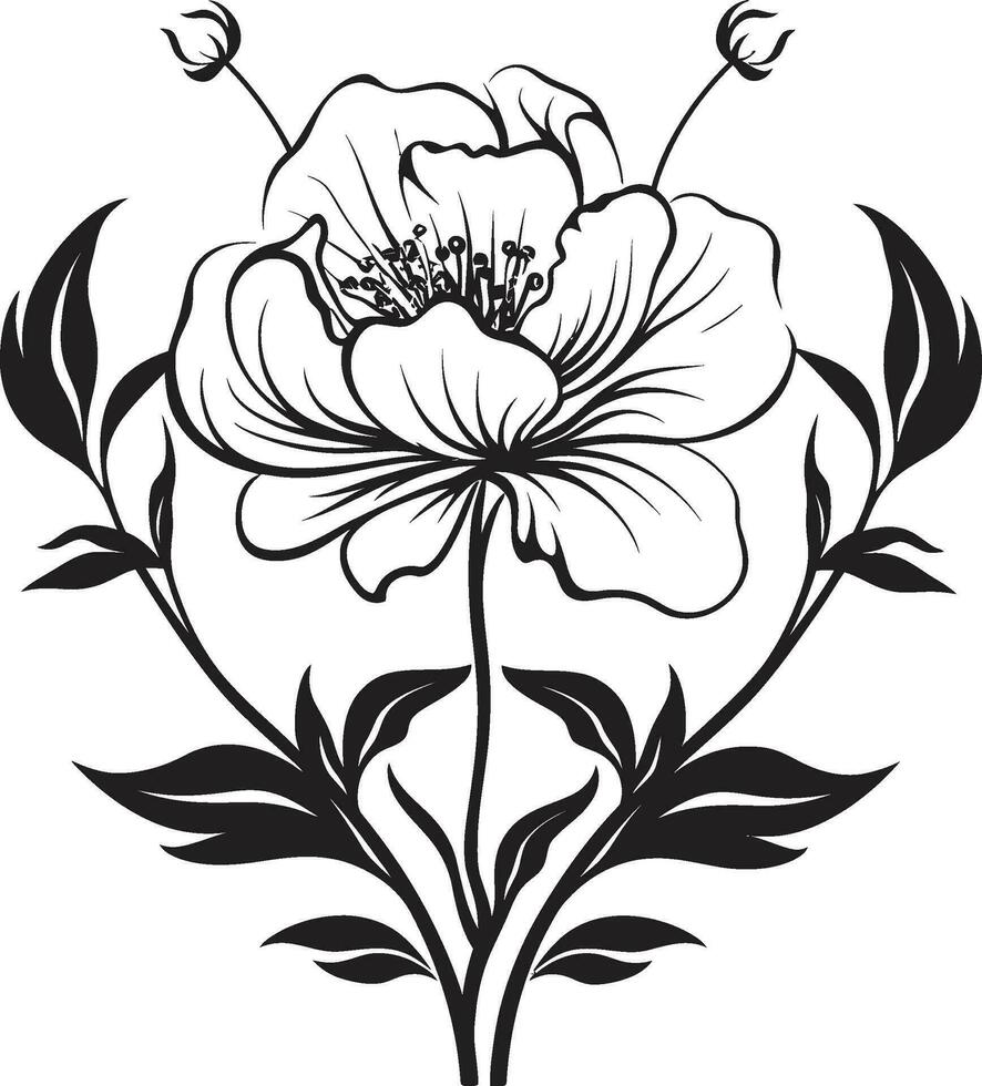 noir botanisch Rhapsodie Hand gezeichnet Blumen- Emblem Vektoren Graphit Blütenblatt Melodien schwarz Vektor ikonisch Design