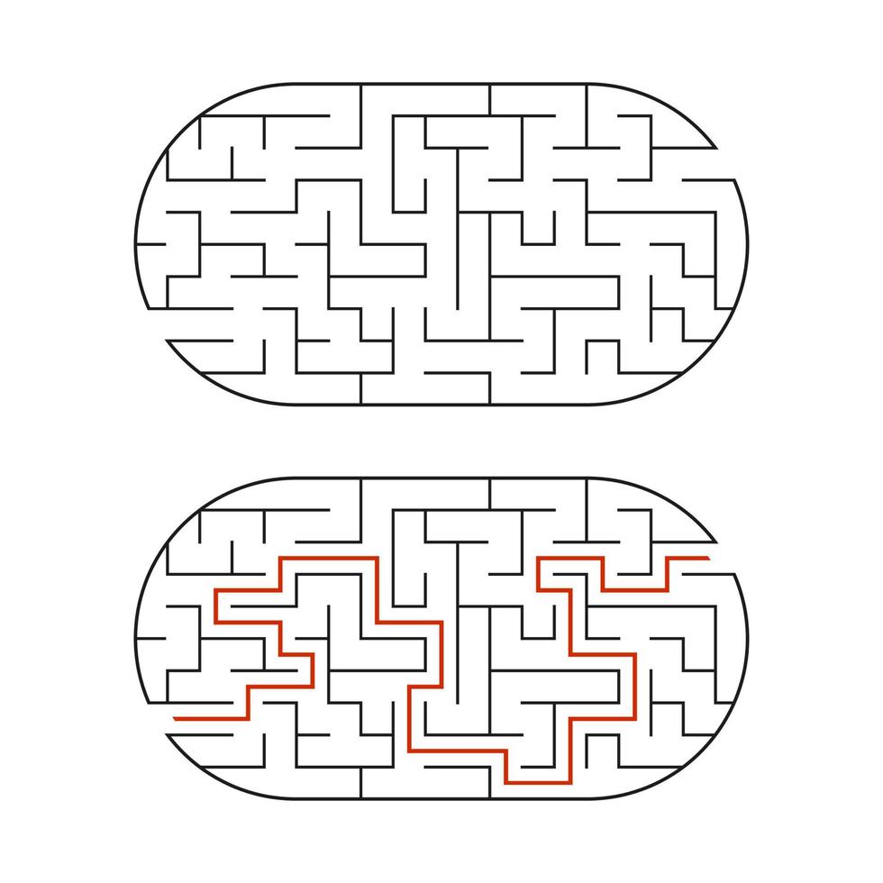 svart oval labyrint. spel för barn. pussel för barn. labyrint gåta. platt vektor illustration isolerad på vit bakgrund. med svaret.