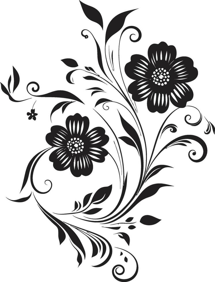 invecklad vektor blooms svart design hand dragen noir kronblad virvla ikoniska