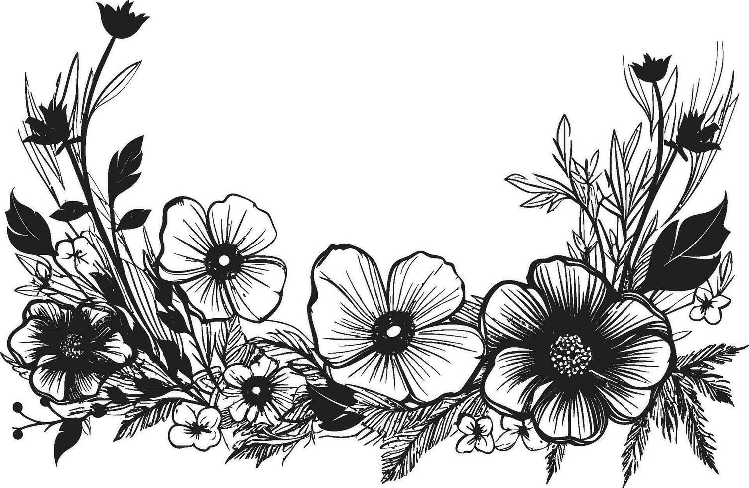 fesselnd Hand gezeichnet Komposition schwarz Vektor spielerisch Blumen- Design ikonisch Logo Element