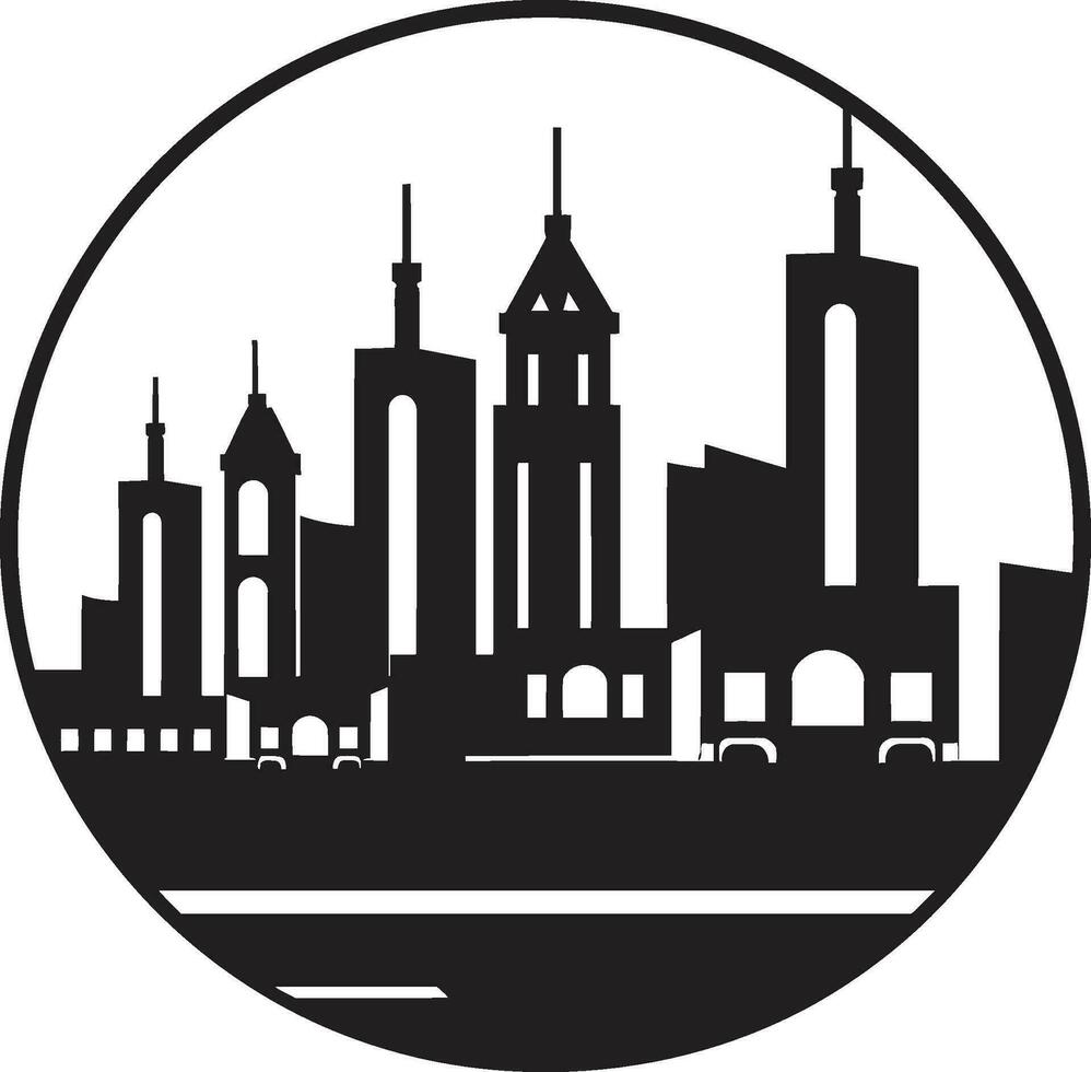 Innenstadt Turm Eindruck mehrstöckig Stadtbild Vektor Logo Stadtlinie Höhen Emblem mehrstöckig Gebäude im Vektor Symbol