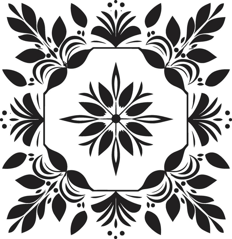 blommig väsen geometrisk bricka emblem i svart vektor botanisk symmetri svart vektor blommig design