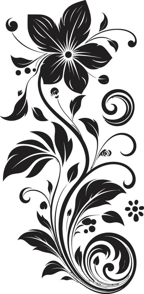 charmant Hand gerendert Reben schwarz Vektor Design fantasievoll Blumen- Scrollwork ikonisch Logo Element