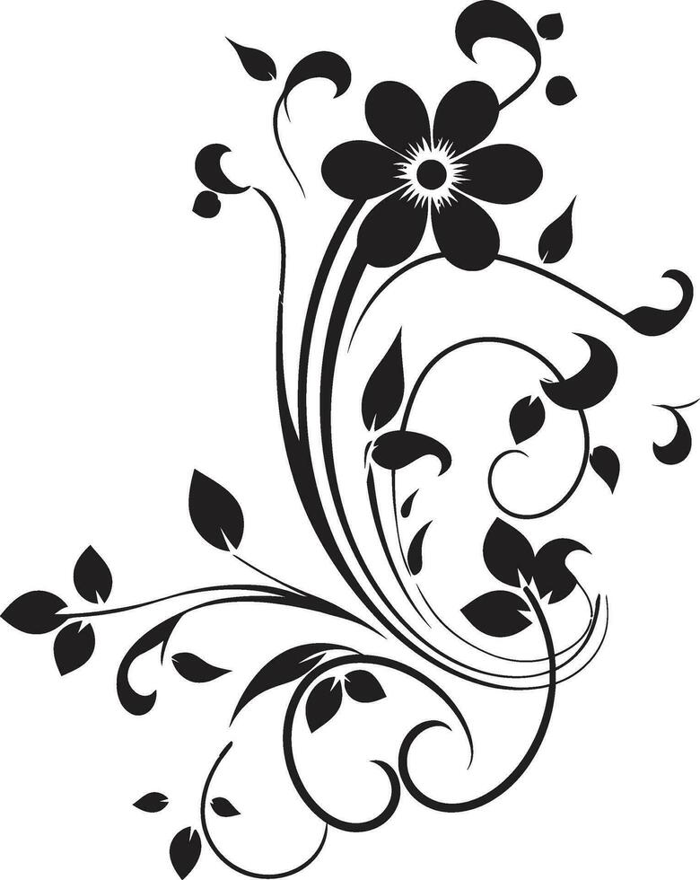 nyckfull noir blooms hand dragen vektor emblem elegant botanisk visningar svart ikoniska design