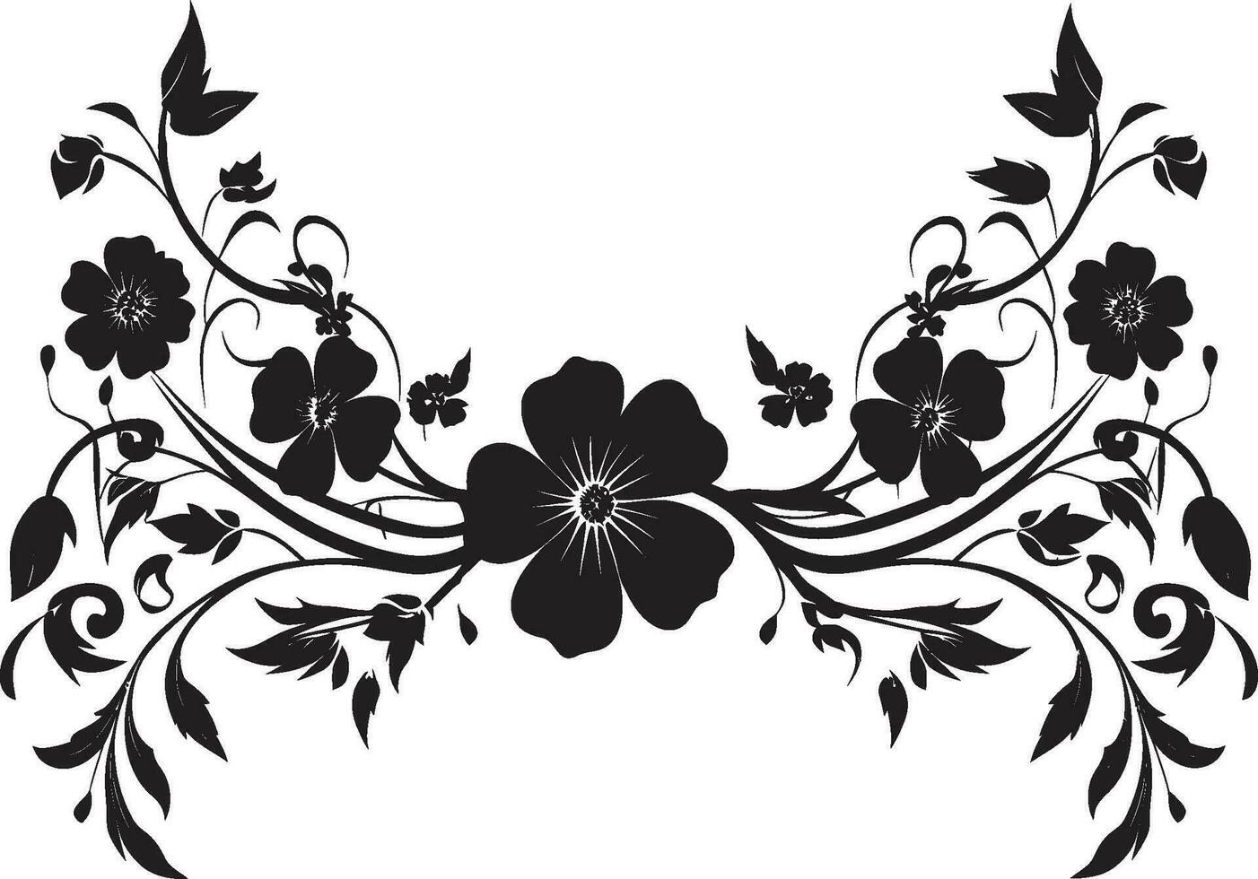 konstnärlig hand dragen skapande elegant logotyp detalj chic blommig intryck svart vektor ikon