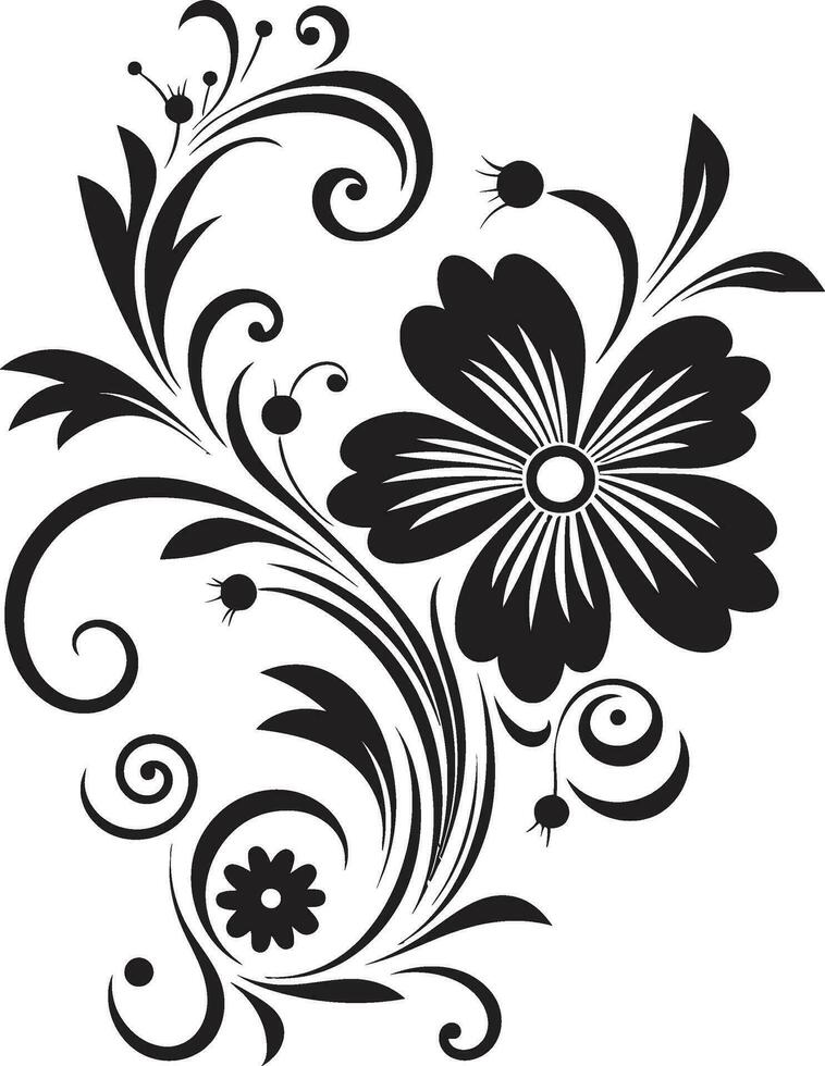 unik hand dragen skapande elegant logotyp detalj chic blommig intryck svart vektor ikon