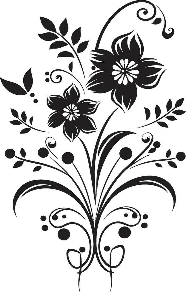 elegant kronblad noir svart symbolisk blommig design element årgång inked blooms svartvit hand dragen logotyp ikoner vektor