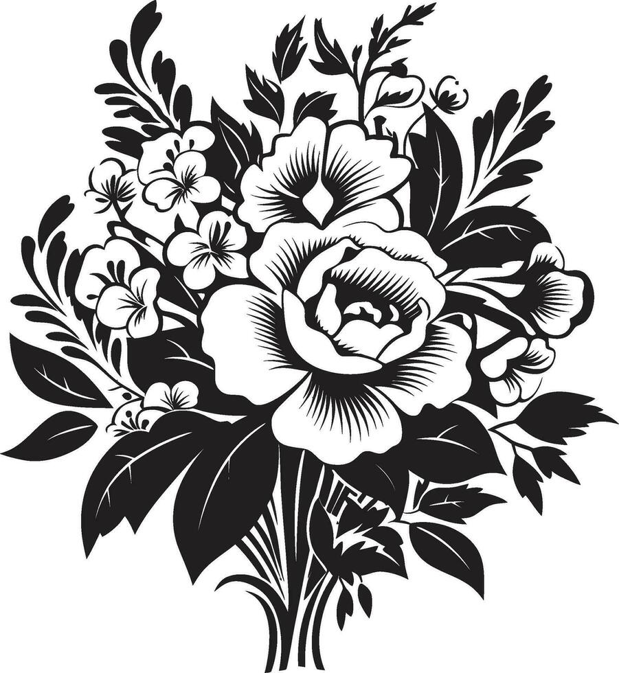 zeitlos Strauß Verschmelzung schwarz Blumen- Logo Flüstern blühen Medley dekorativ schwarz Vektor Emblem