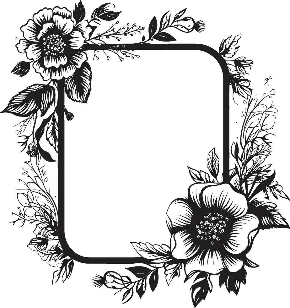 elegant blomma ram svart ram ikon invecklad kronblad gräns dekorativ svart logotyp vektor