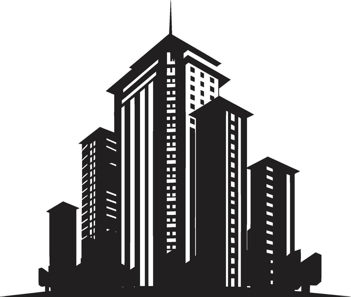 Innenstadt Skylinelandschaft mehrstöckig Stadt Gebäude Vektor Emblem Metropole Elevation mehrstöckig Stadtbild Symbol im Vektor Logo