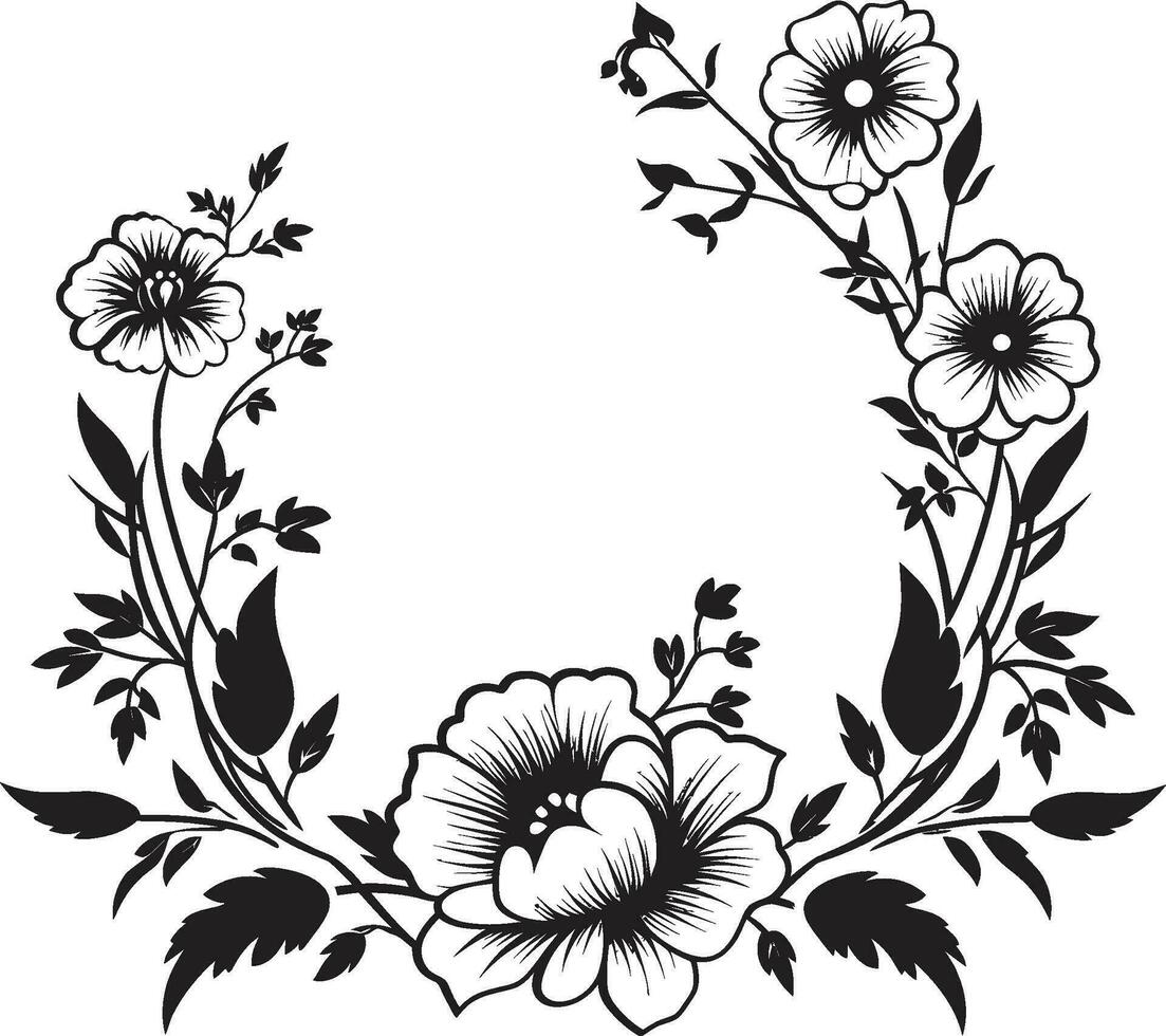 botaniska ram frodas svart vektor ikon eterisk blomma gräns dekorativ svart ram