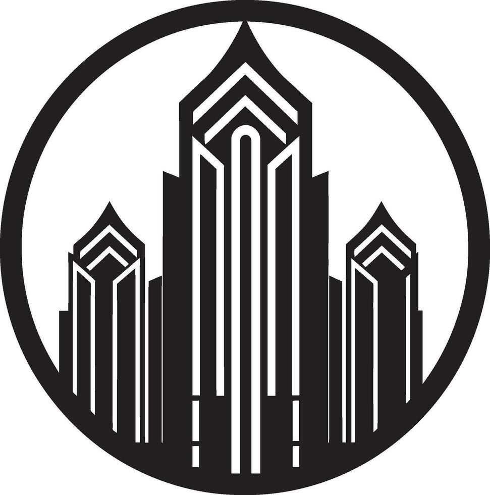 stadens centrum skyskrapa emblem flera våningar stadsbild vektor ikon stadslinje torn silhuett flera våningar byggnad i vektor logotyp