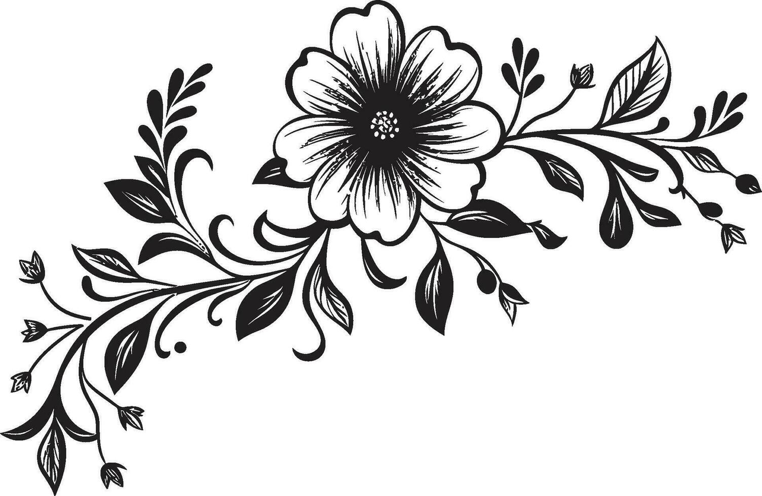 Tinte noir blühen Erzählungen kompliziert schwarz Logo Designs elegant Blumen- Scrollwork handgemacht Vektor blüht