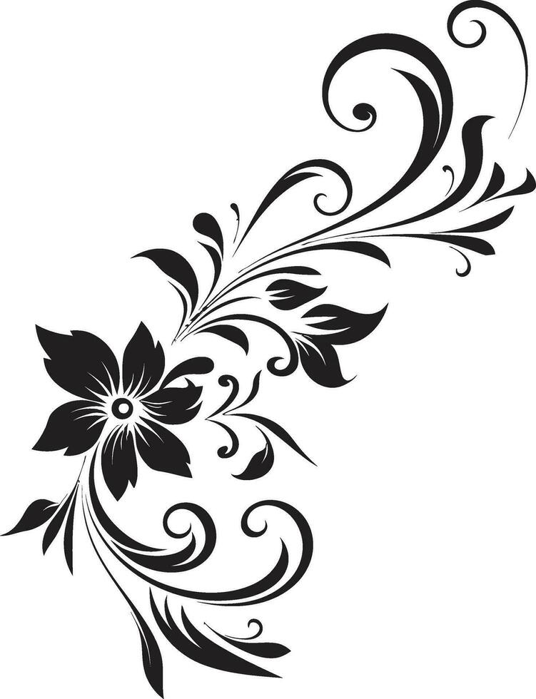 botanisch noir Emblem Vektor Logo noir Blütenblatt Strudel Hand gezeichnet ikonisch
