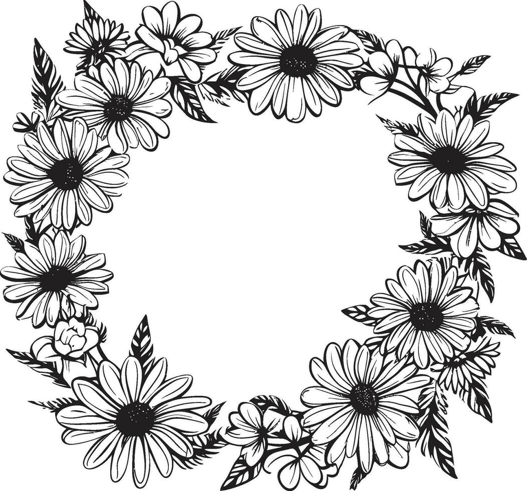 naturer omfamning daisy blomma ram logotyp ikon minimalistisk daisy gräns svart vektor logotyp design