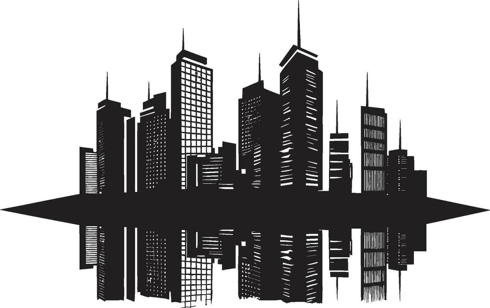 storstads kärna flera våningar stadsbild vektor emblem horisont symfoni flera våningar urban byggnad vektor ikon