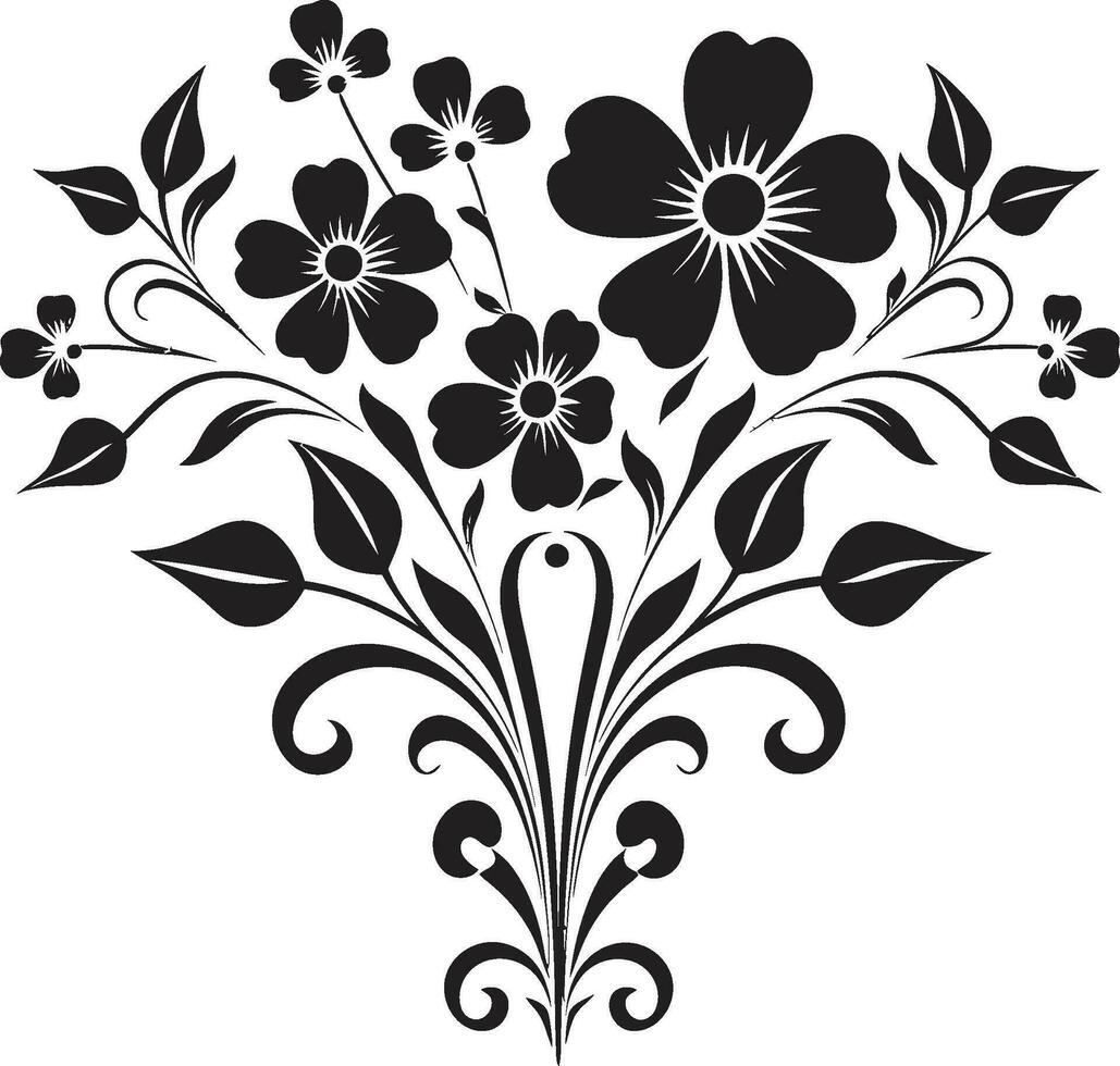 noir botanisch Kompliziertheit handgemacht Vektor Symbol glatt Blumen- Umrisse schwarz ikonisch Logo Element